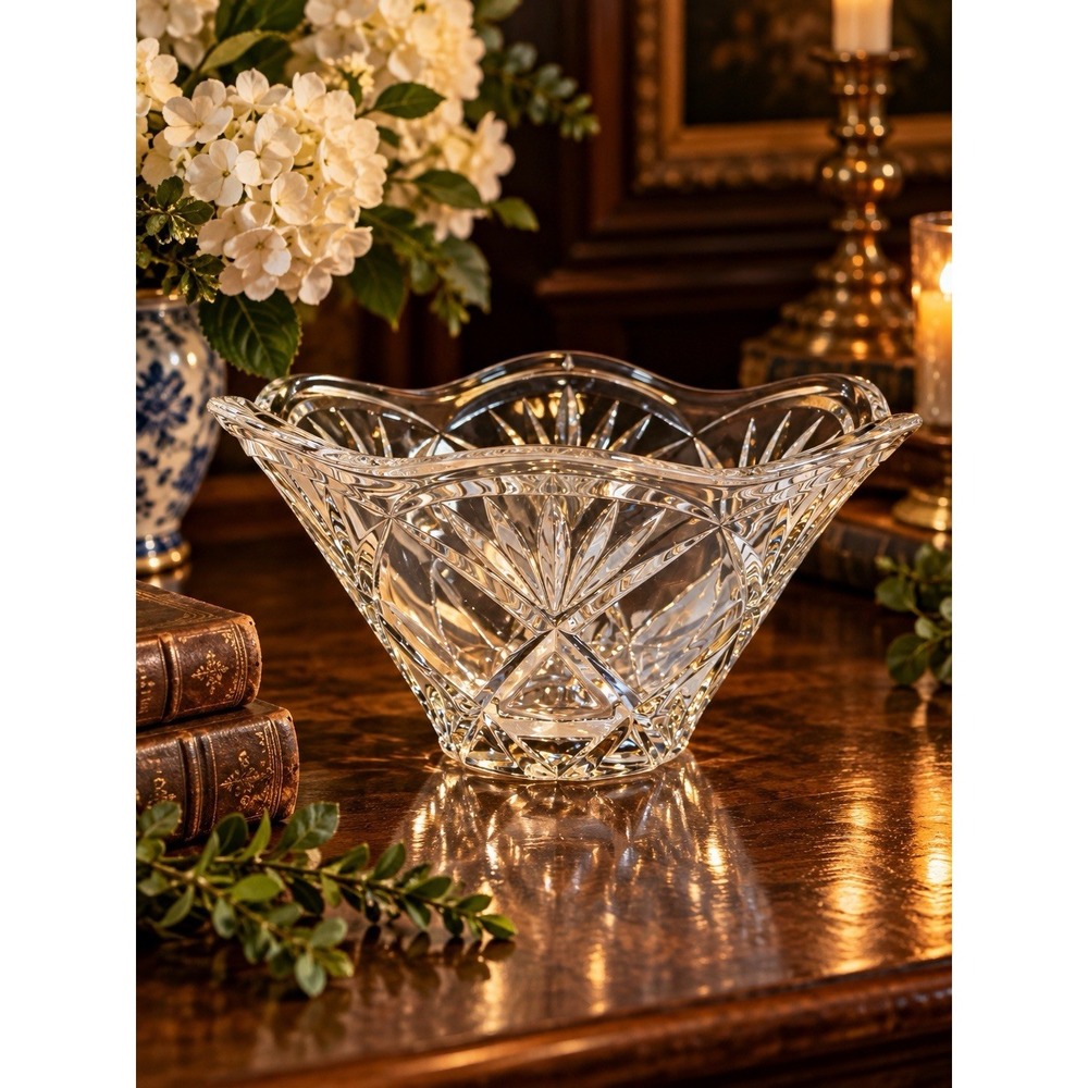Marquis by Waterford Honour Crystal Bowl 8.5” Scalloped Cut Clear Serving Bowl